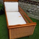 Bed wood and rattan 1960