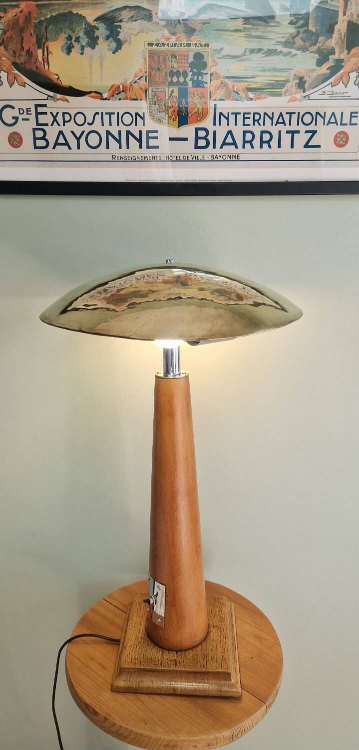 Large nautical lamp in wood and brass from the 80s