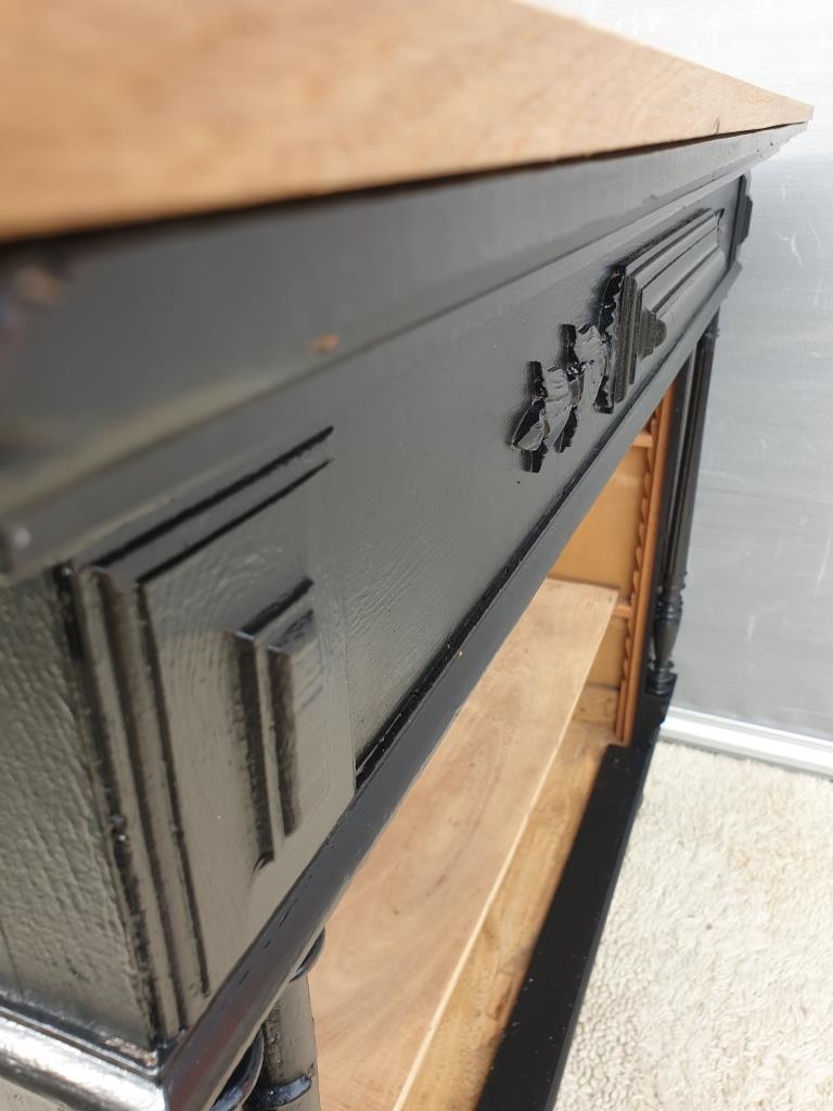 Neoclassical black wood bookcase with columns