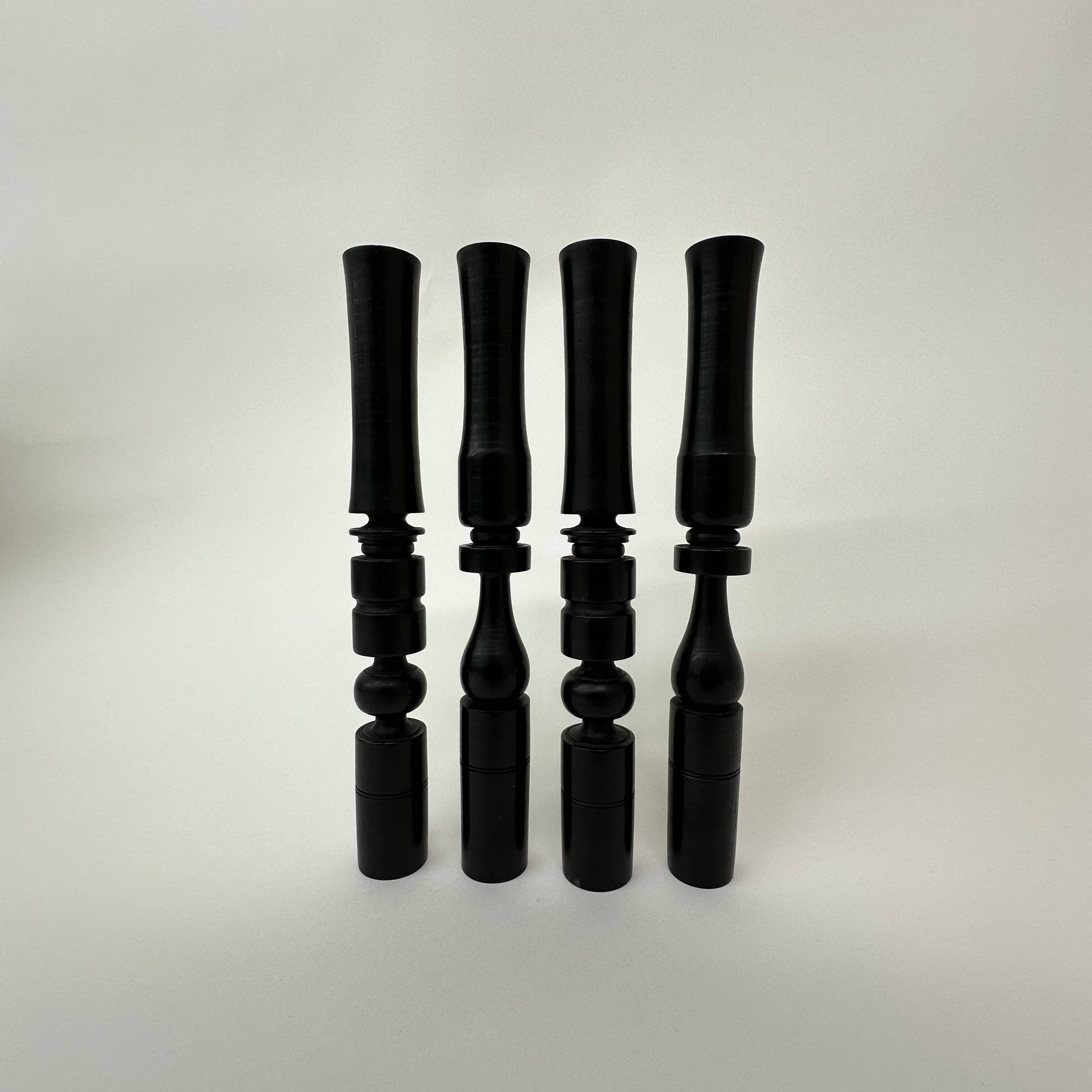 Set of 4 ebony hand turned wooden edwardian candle sticks , 1900’s