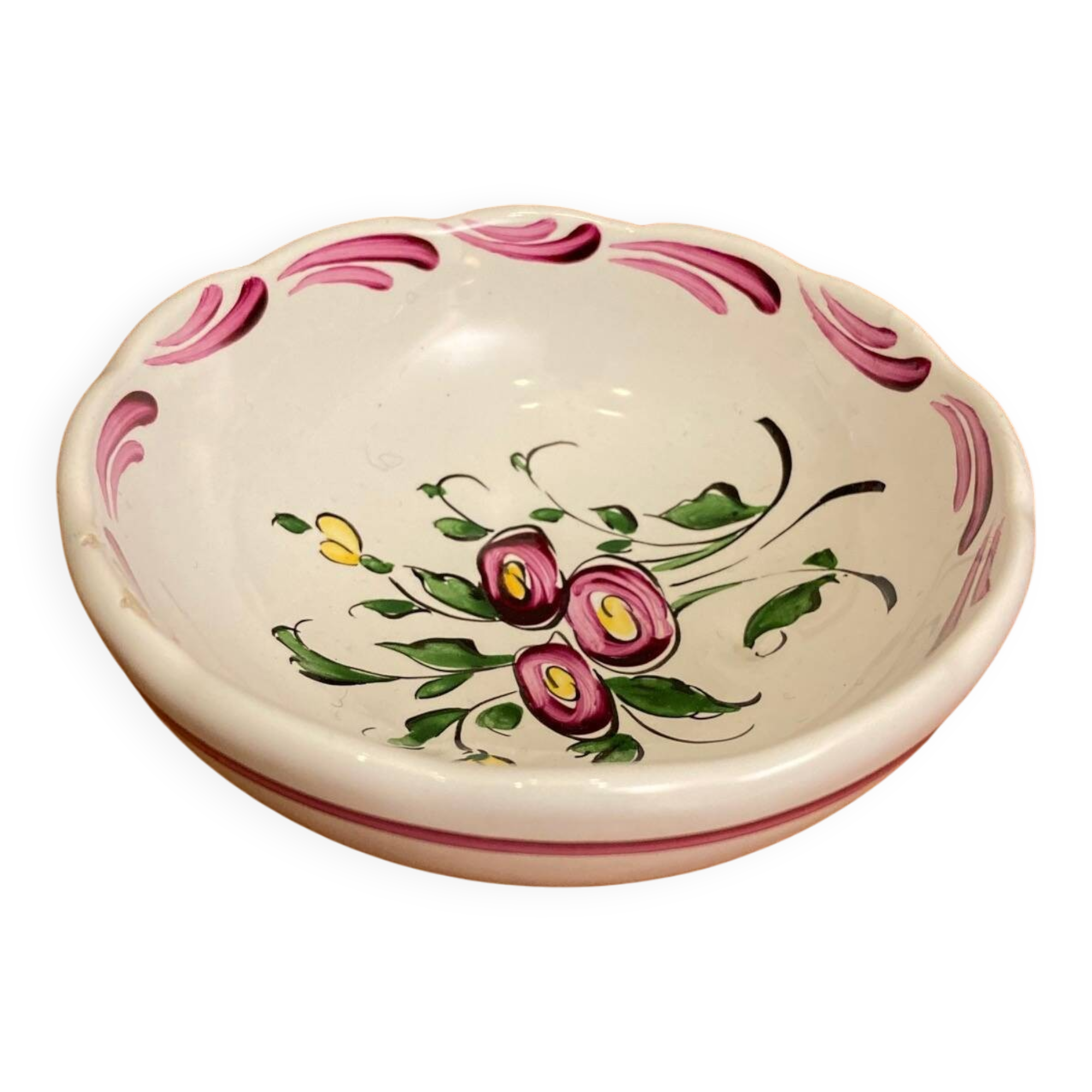 Earthenware bowl from Desvres, Strasbourg decoration, handmade