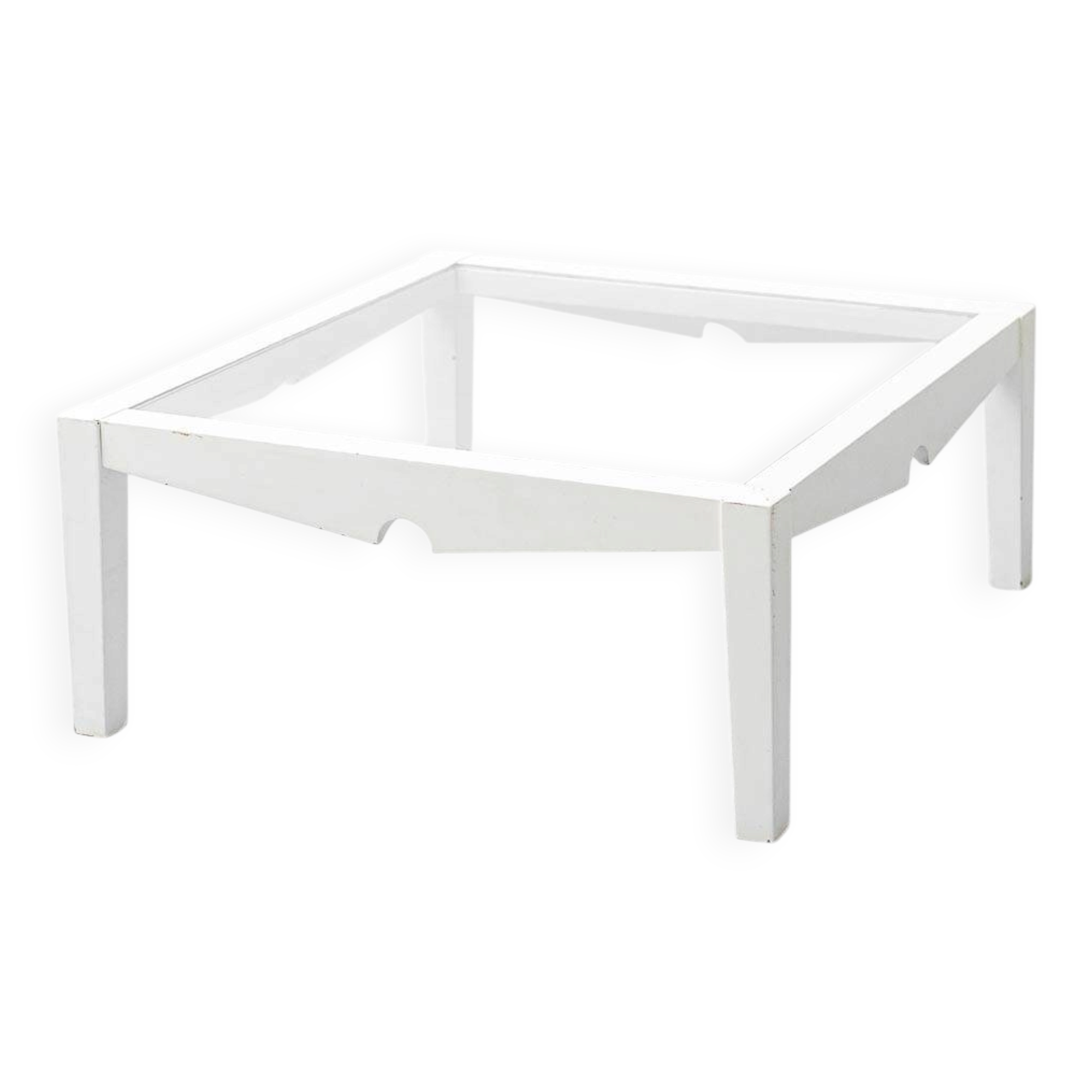 Vintage coffee table in white lacquered wood and glass, Italian design 1970s
