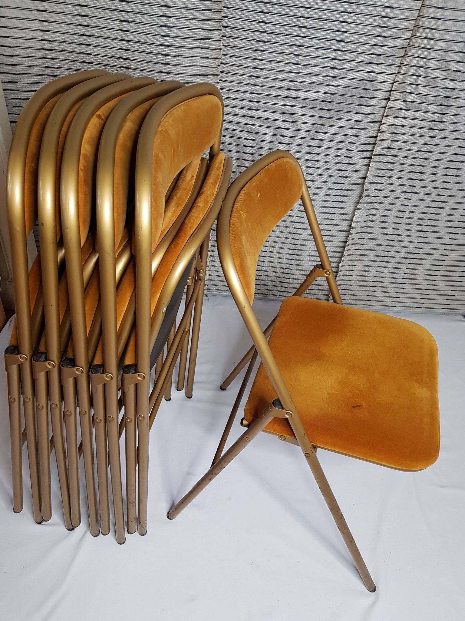 Set of 6 Souvignet conference chairs, vintage, in saffron velvet