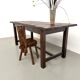 Solid pine work table, grooved top, satin brown finish, year