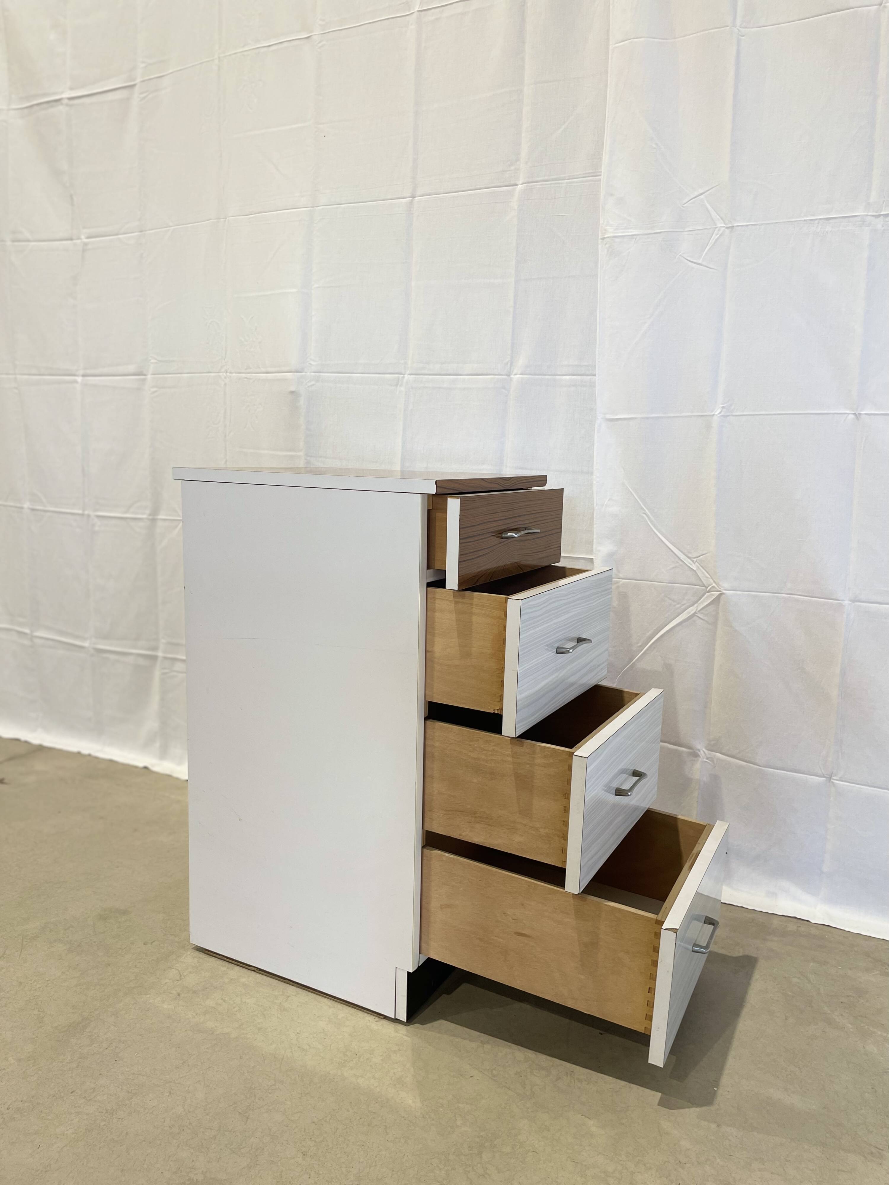 Vintage white and brown formica dresser with 4 deep drawers