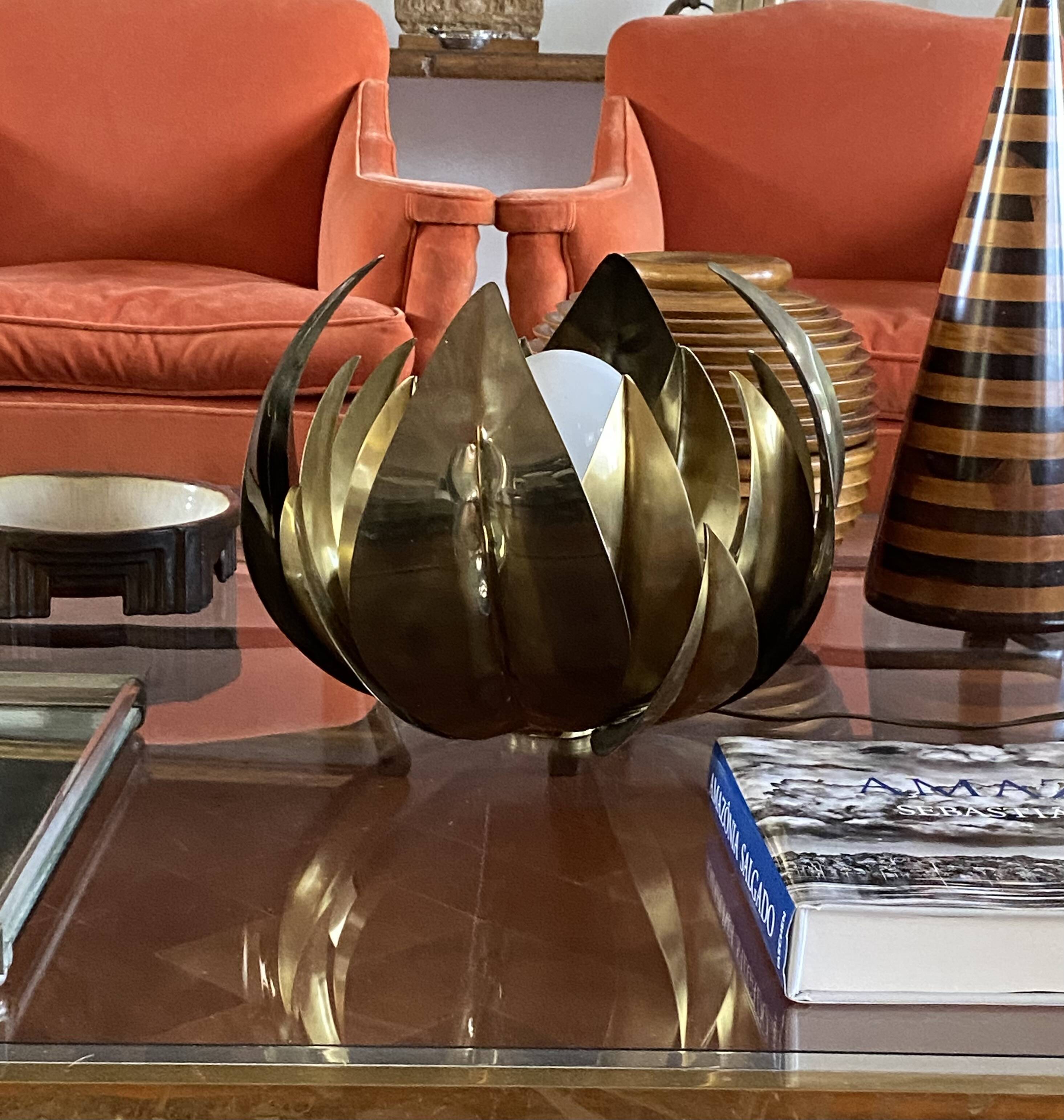 Lotus flower brass floor/table lamp, attr. Bottega Gadda, Italy, 1970