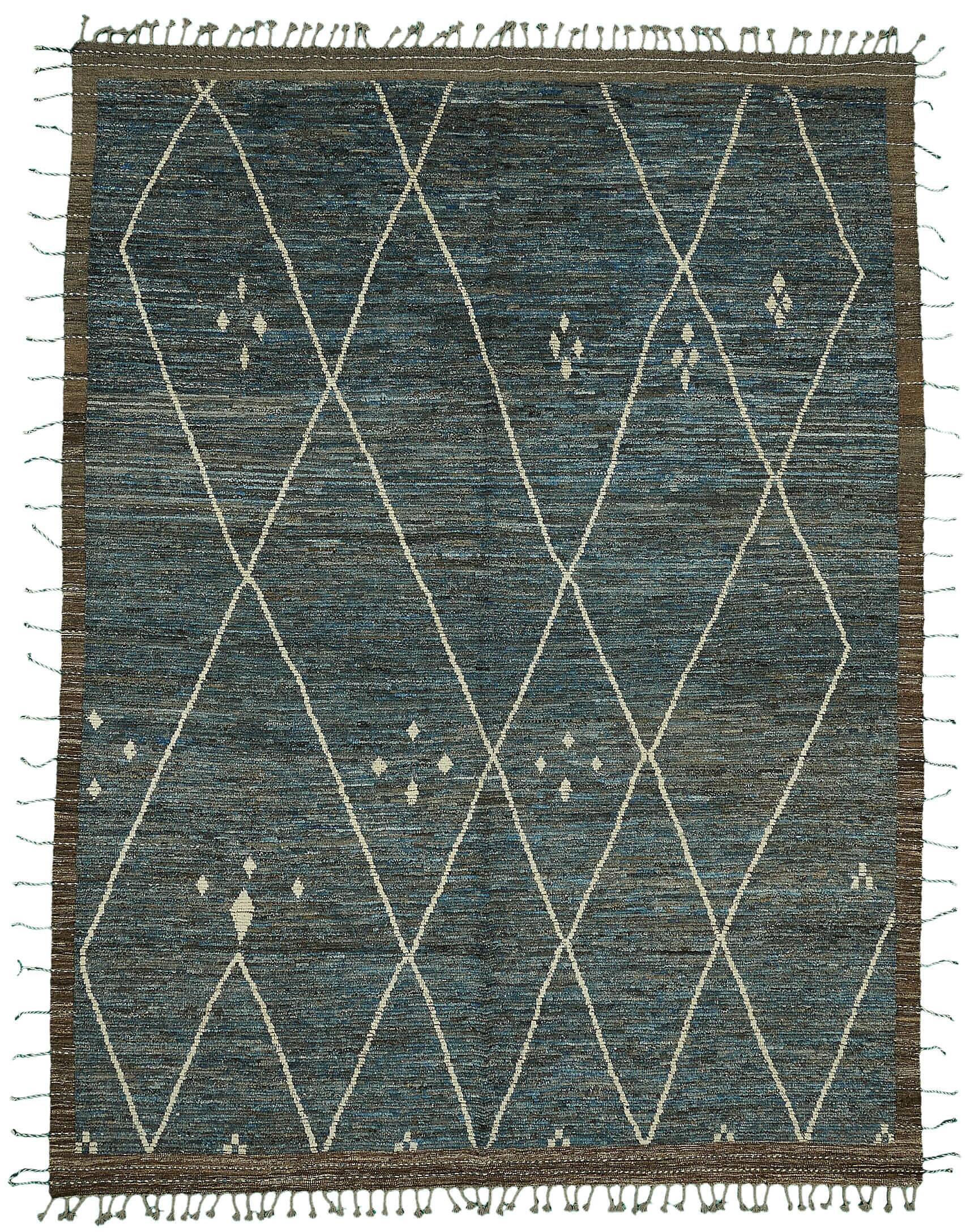 Hand-Knotted Turkish Contemporary 290 cm x 383 cm Blue Wool Carpet