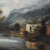 Oil on canvas House by the river