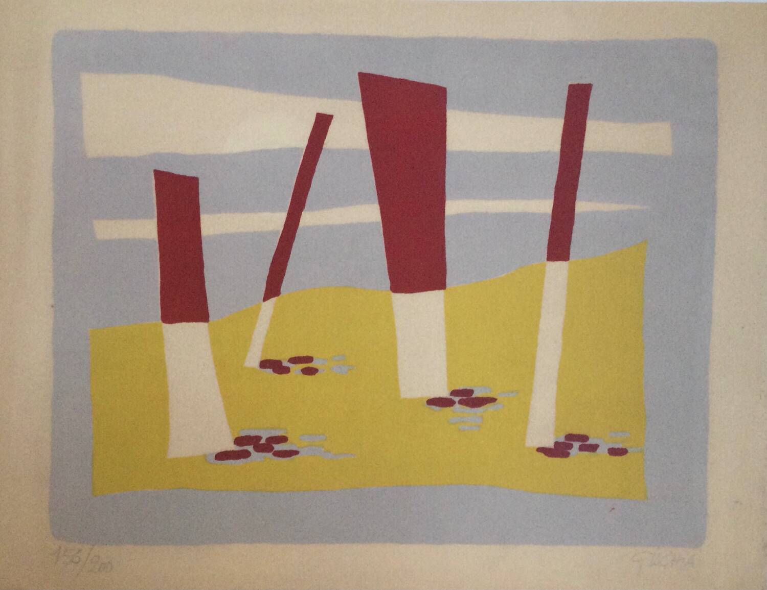 The beach, 1954. original lithograph by léon gischia (1903-1991).