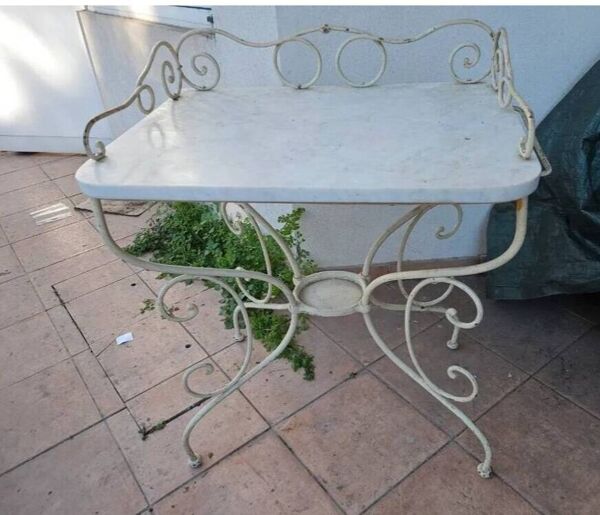 Coiffeuse fer forgé plateau marbre