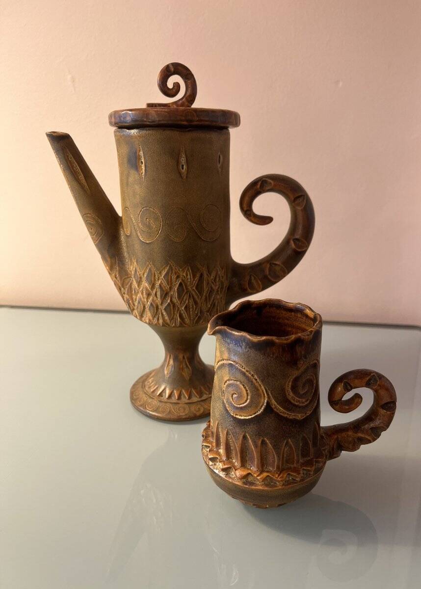 Ceramic service by Huguette Bessone for Vallauris, France, 1960s