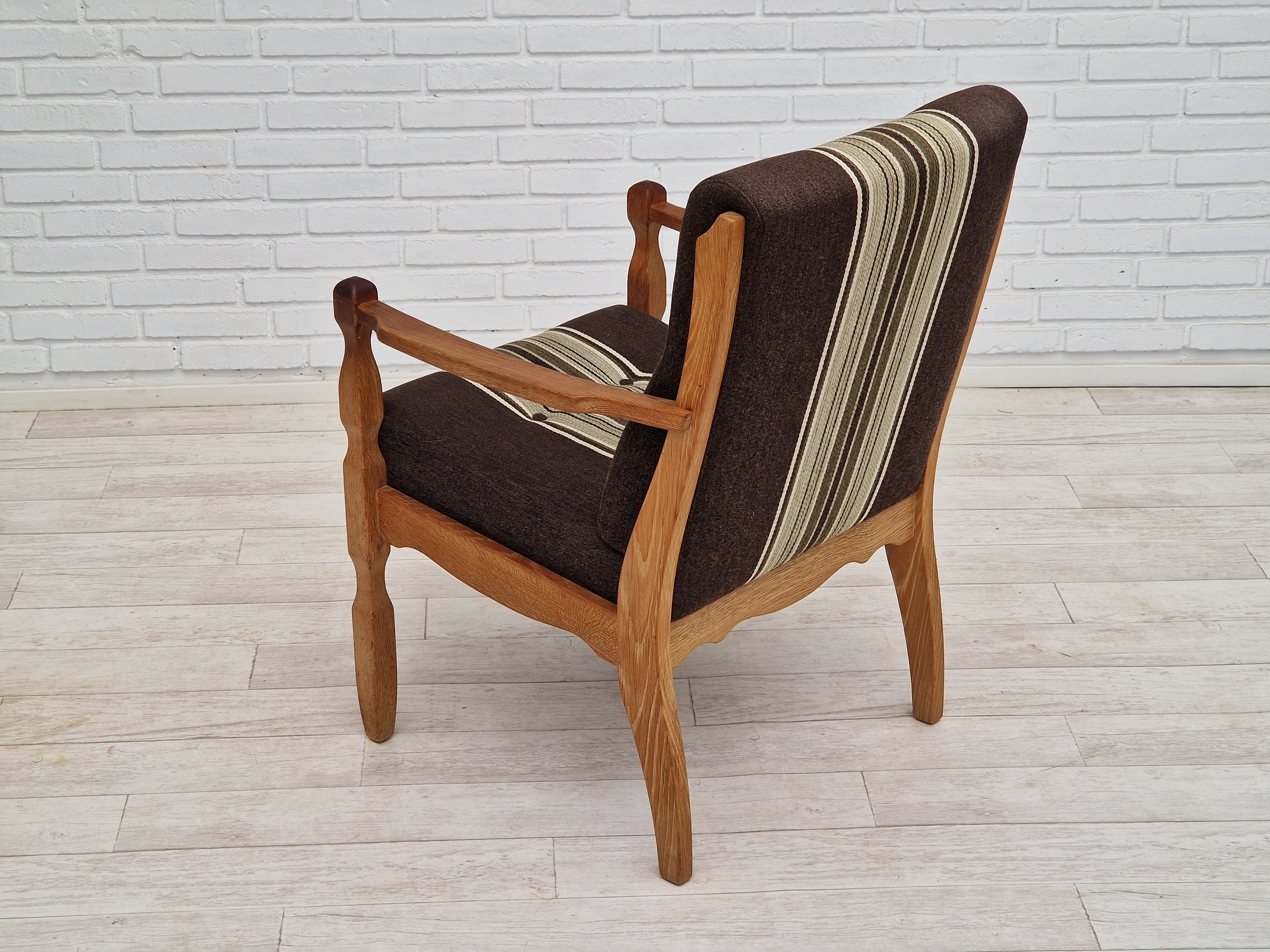 1970s, Danish design, oak wood armchair in furniture wool.