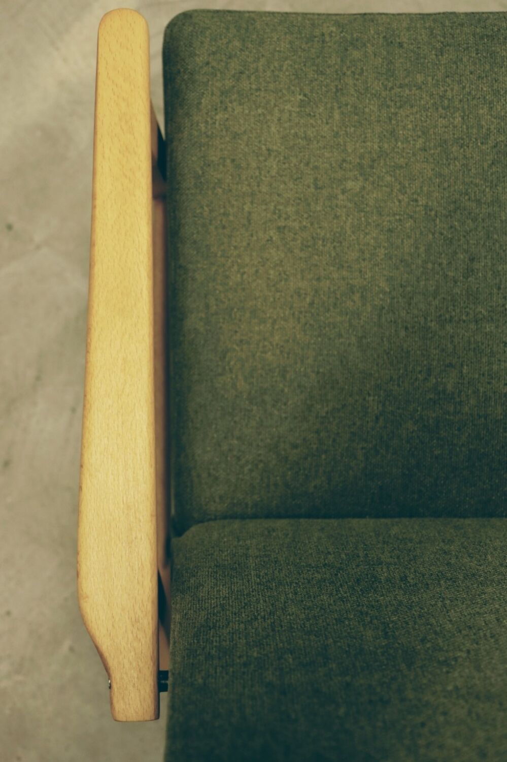 Vintage wood armchair boho green leaf oryginal from Mid century modern 1970 light wood chair salon