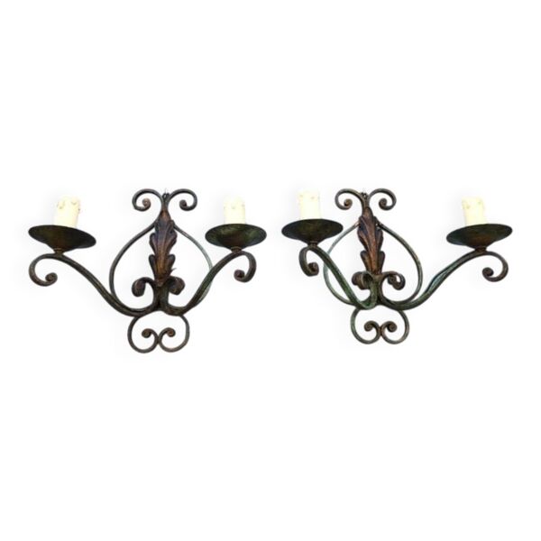 Art Deco Wrought Iron Wall Sconces: French Tole Twin Arm Lights — Beyit