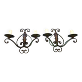 Art Deco Wrought Iron Wall Sconces: French Tole Twin Arm Lights