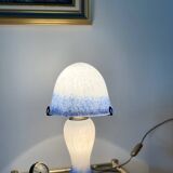 Lampe champignon vintage en pâte de verre – Bleu et blanc – Double éclairag