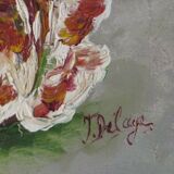 Oil painting on panel bouquet signed J.Delage