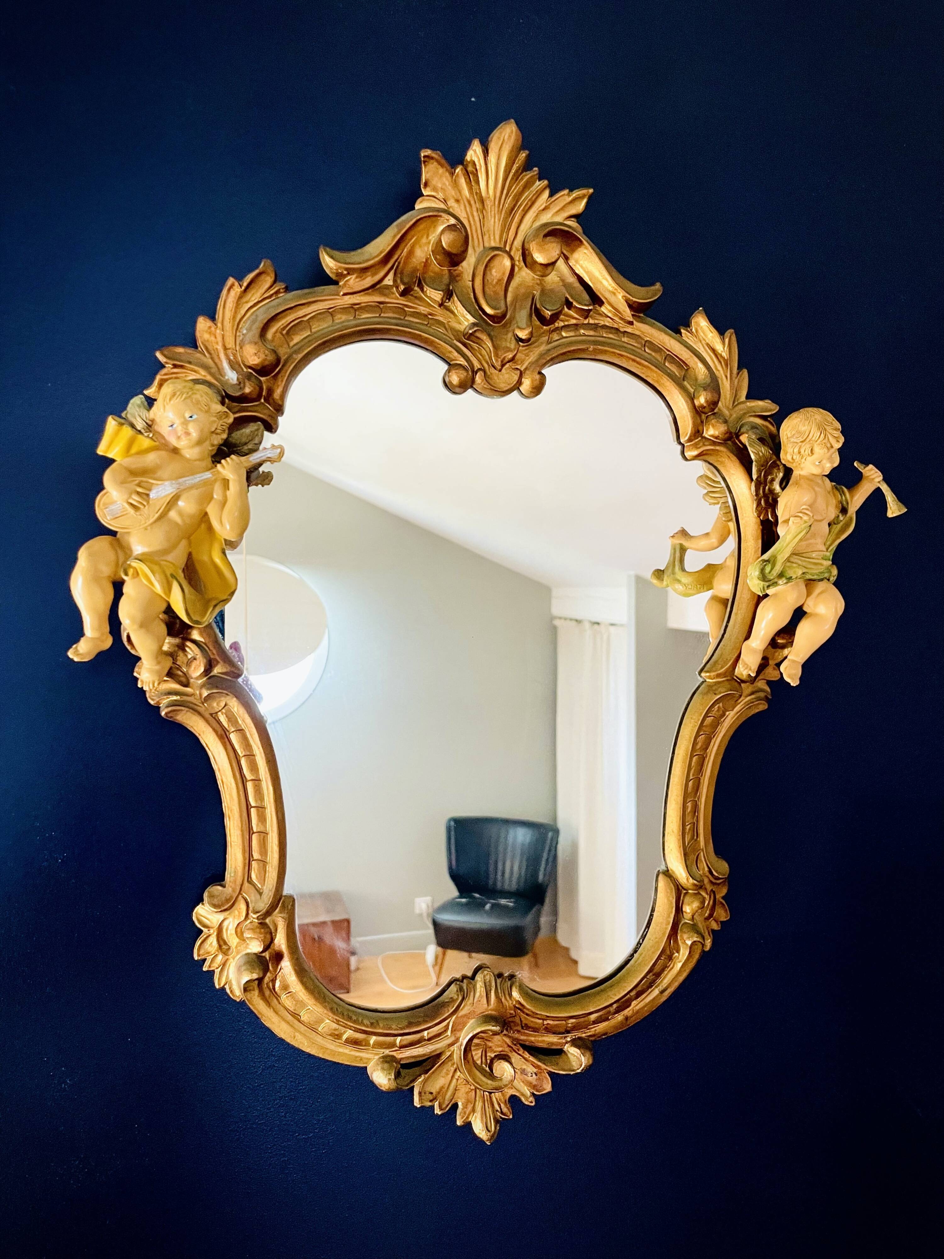 Miroir ancien anges musiciens style Victorien Baroque