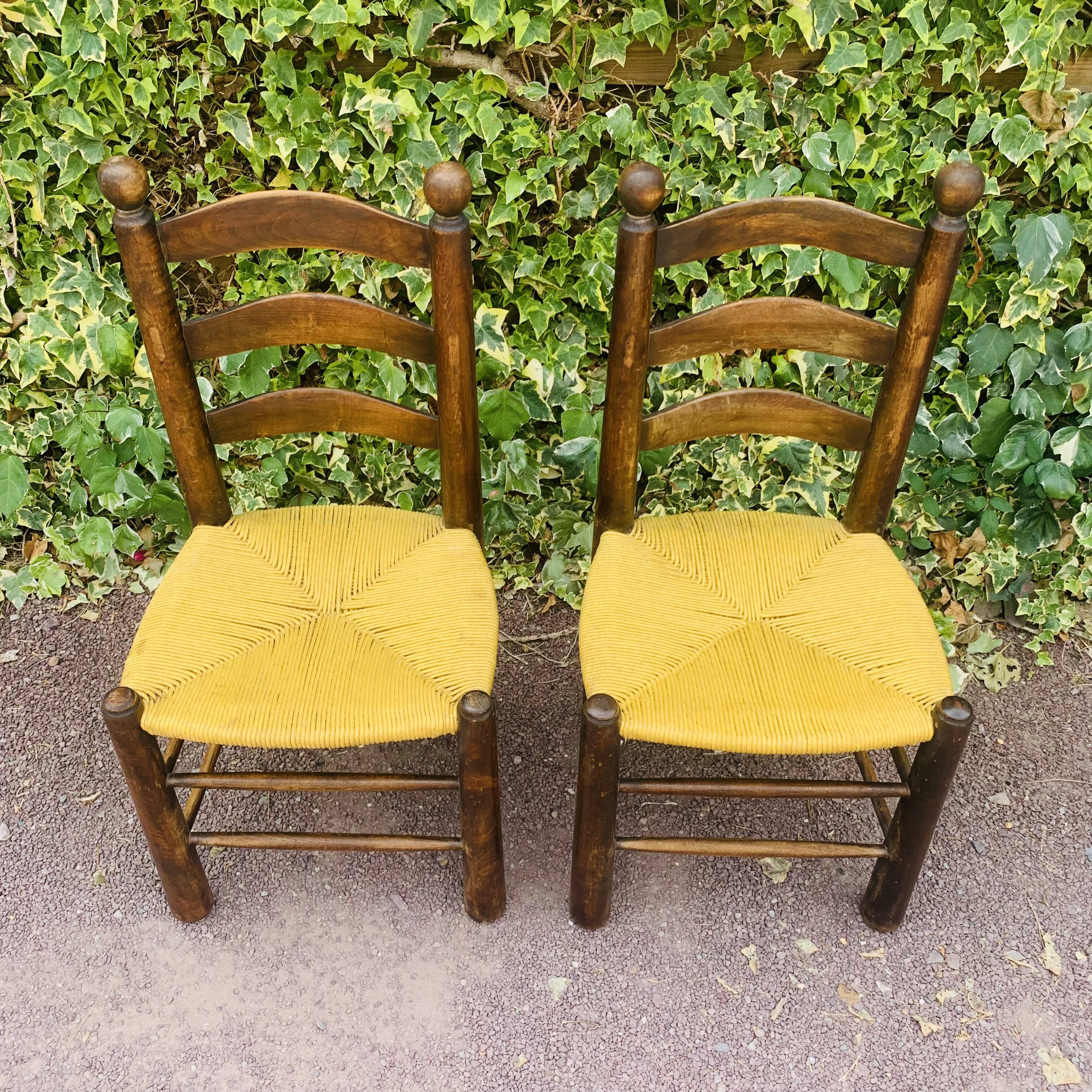 Paire de chaises bois et paille