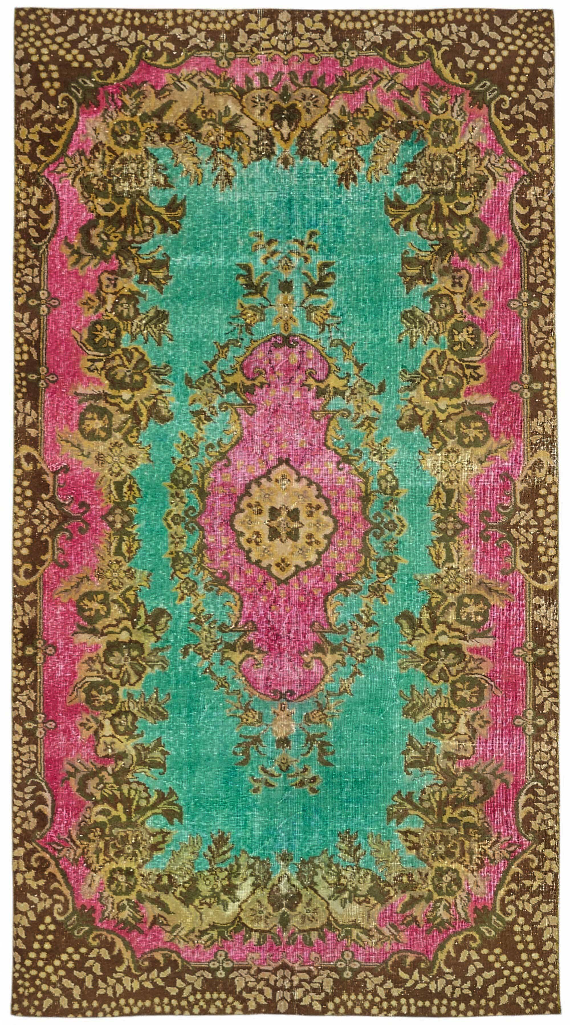 Overdyed Wool Vintage Handmade Carved Rug 169 cm x 288 cm