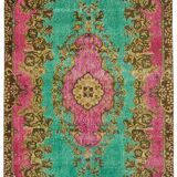 Overdyed Wool Vintage Handmade Carved Rug 169 cm x 288 cm