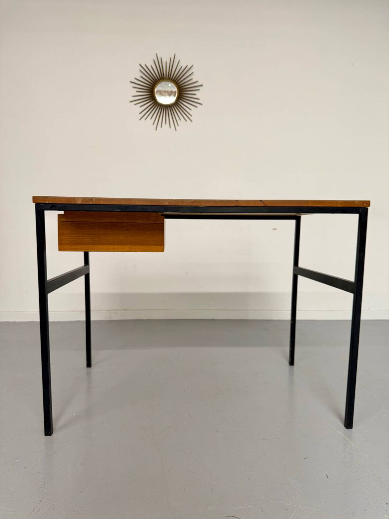 Vintage small desk designed by Pierre Paulin CM217 from the 1960s, wood and metal.