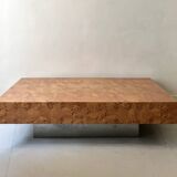 Coffee table with elm burl, integrated drawers, Mahey for Roche Bobois 1970.