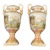 Pair of painted porcelain vases antique scenes