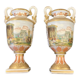 Pair of painted porcelain vases antique scenes