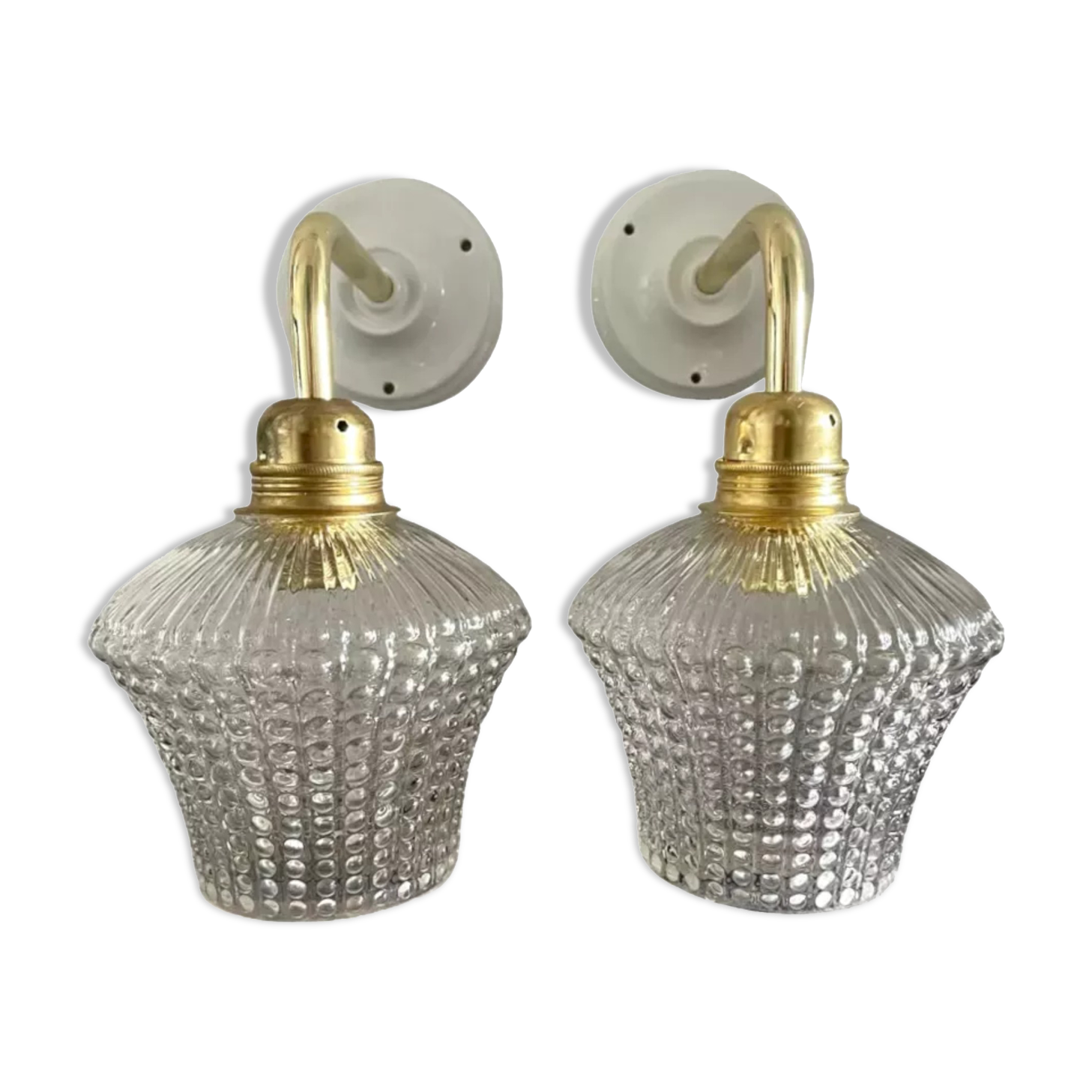 Pair of vintage electrified glass wall lamps