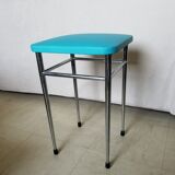 Vintage chromed stool in turquoise blue skai