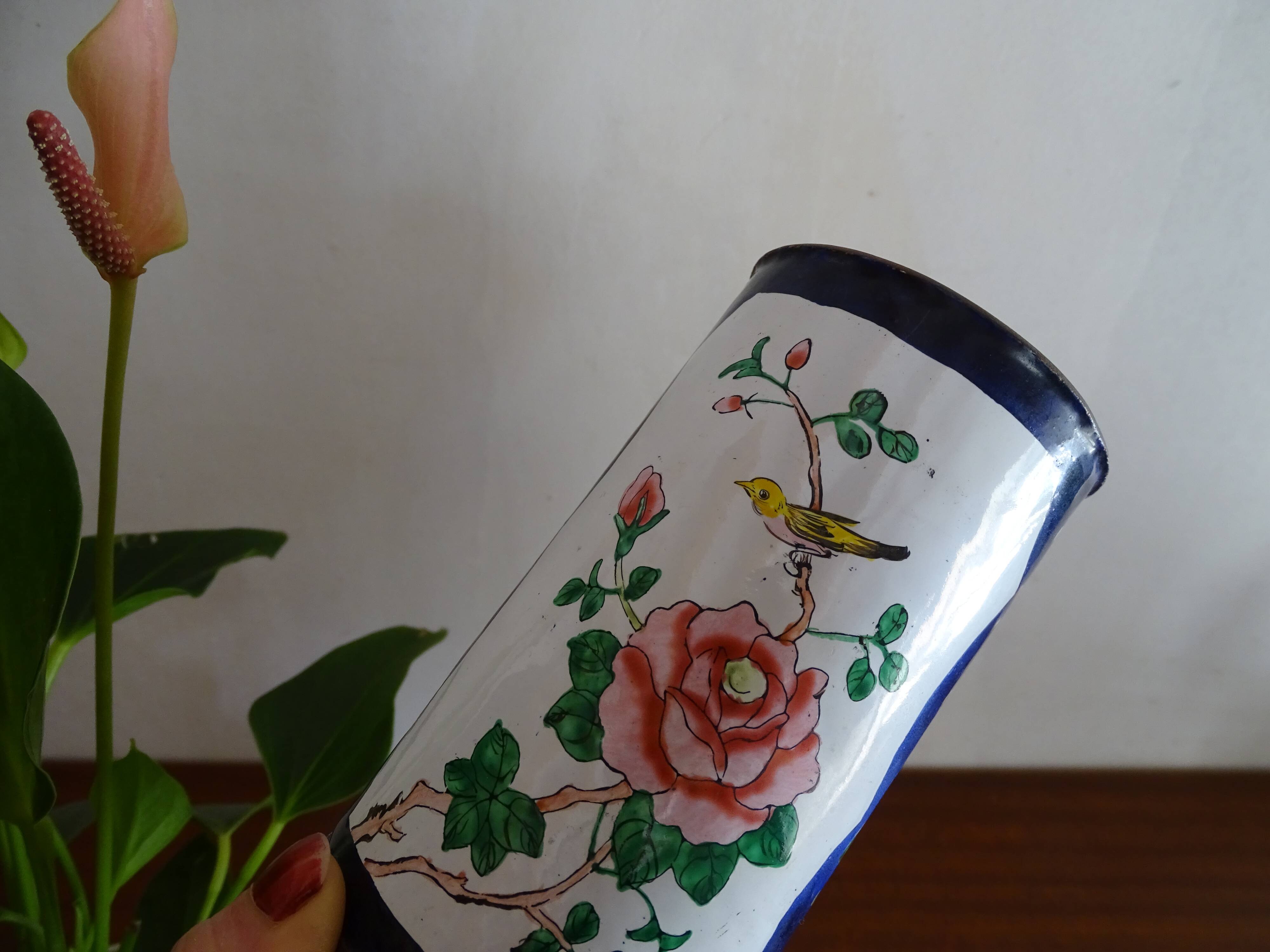 Cloisonné enamel pencil pot on copper