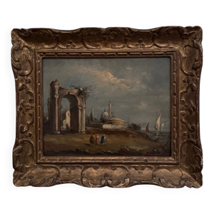 Huile sur panneau représentant