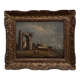 Oil on panel depicting a port from the early 20th century