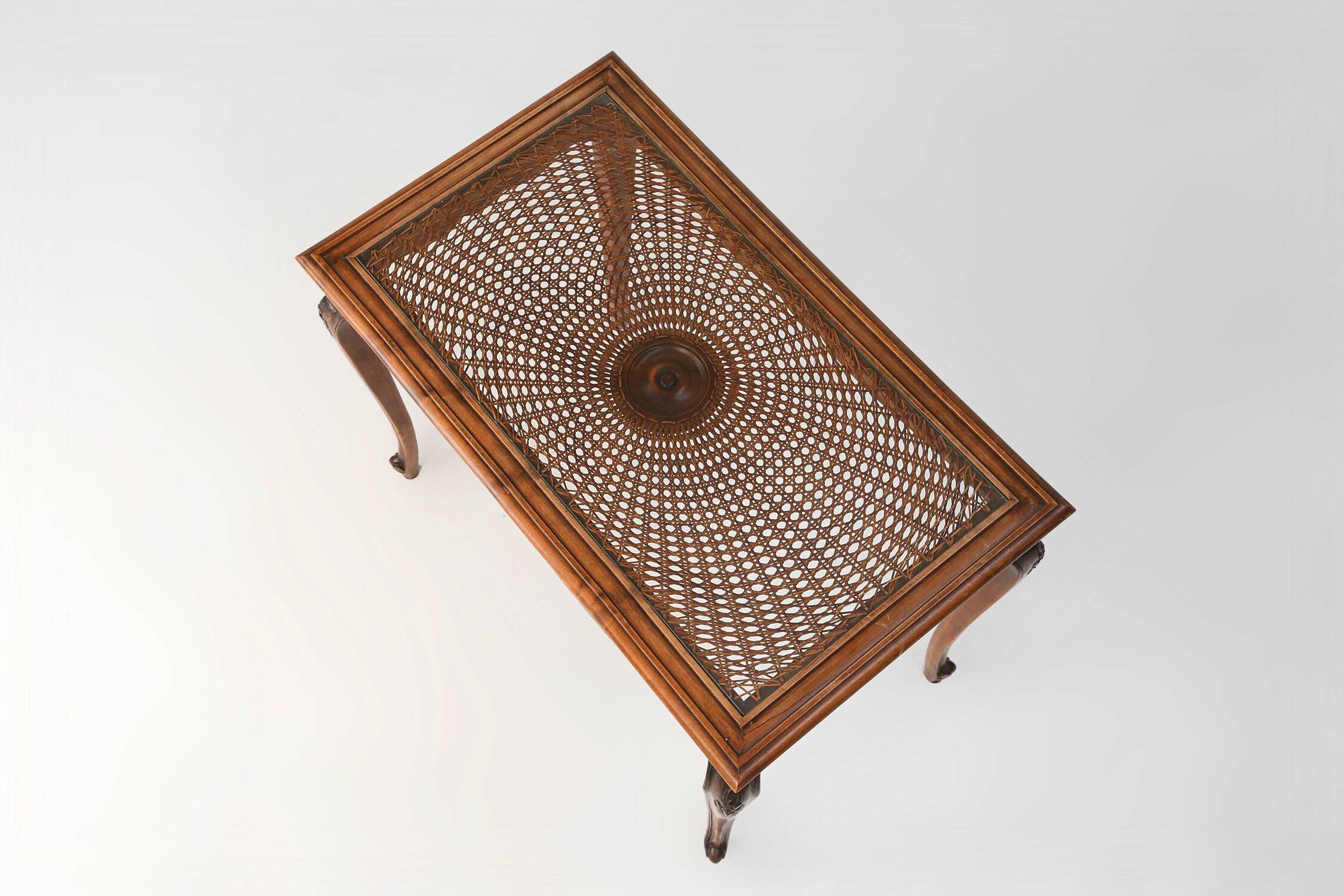 Sculpted Side Table in Wood, Glass & Rattan, France 1950s