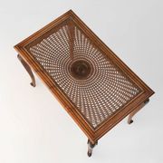 Sculpted Side Table in Wood, Glass & Rattan, France 1950s
