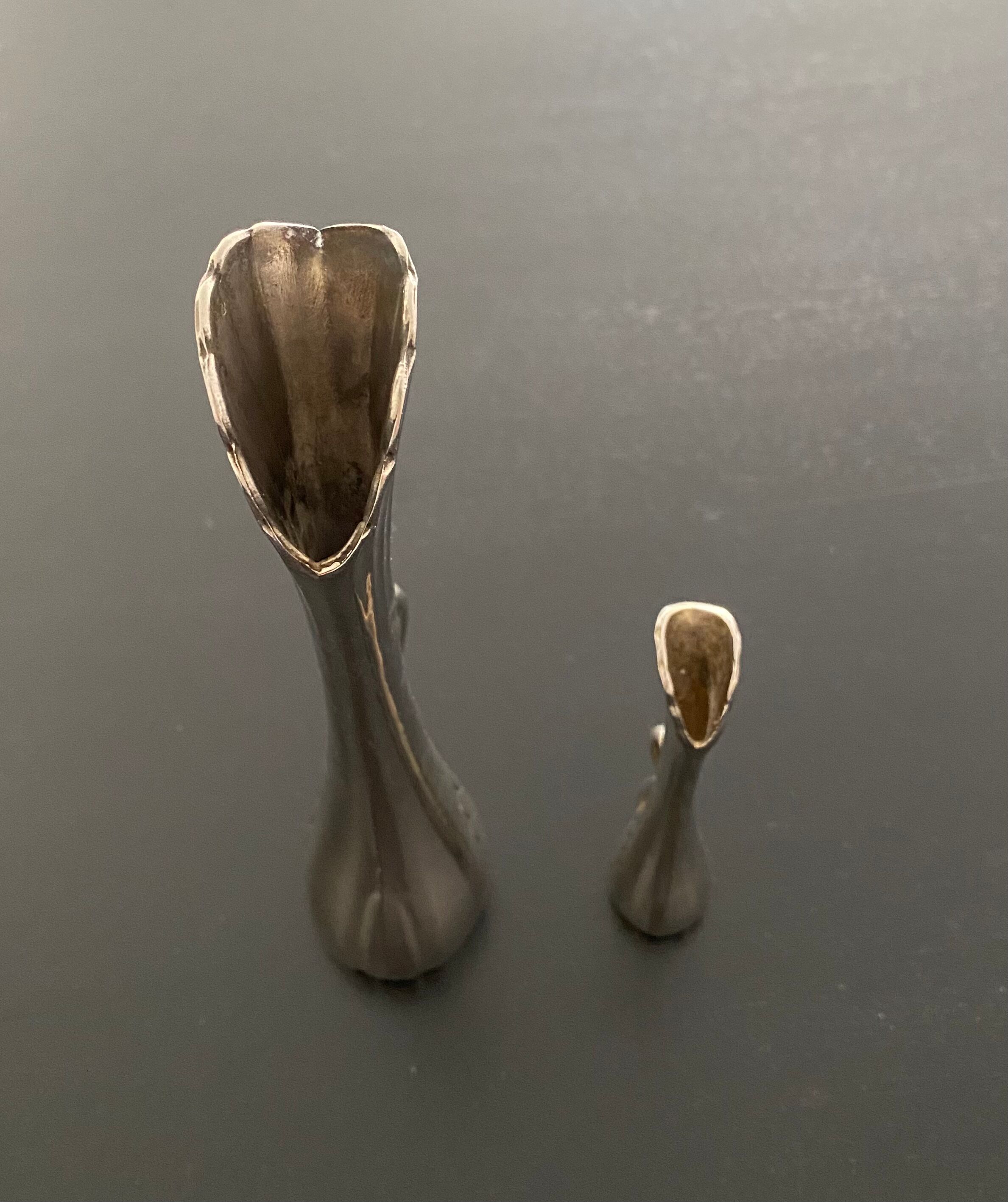 2 silver metal soliflores