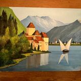 Tableau : gouache sur carton - Marine