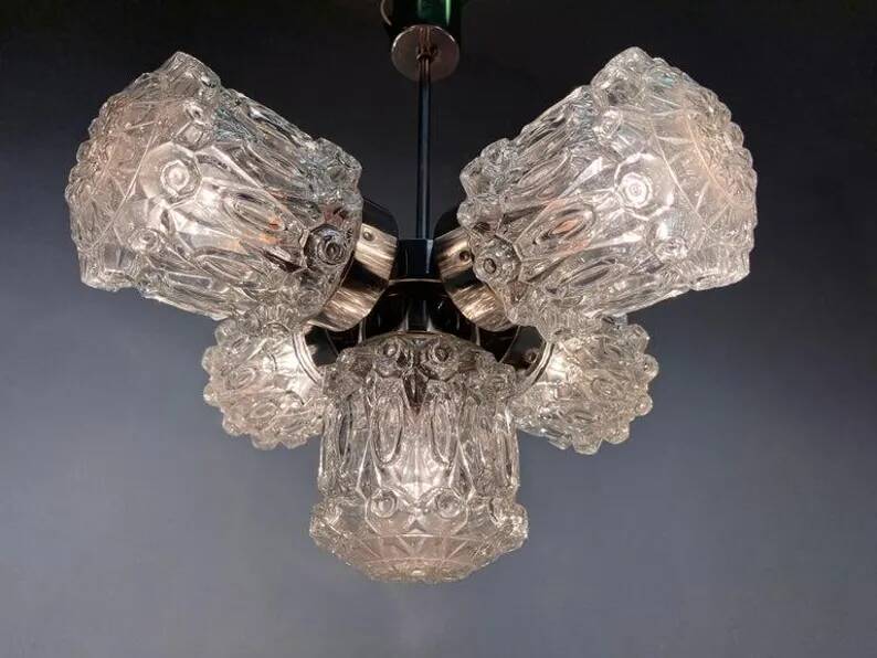 Design Glass and Chrome Pendant by Kamenický Šenov, Czechoslovakia, 1970s