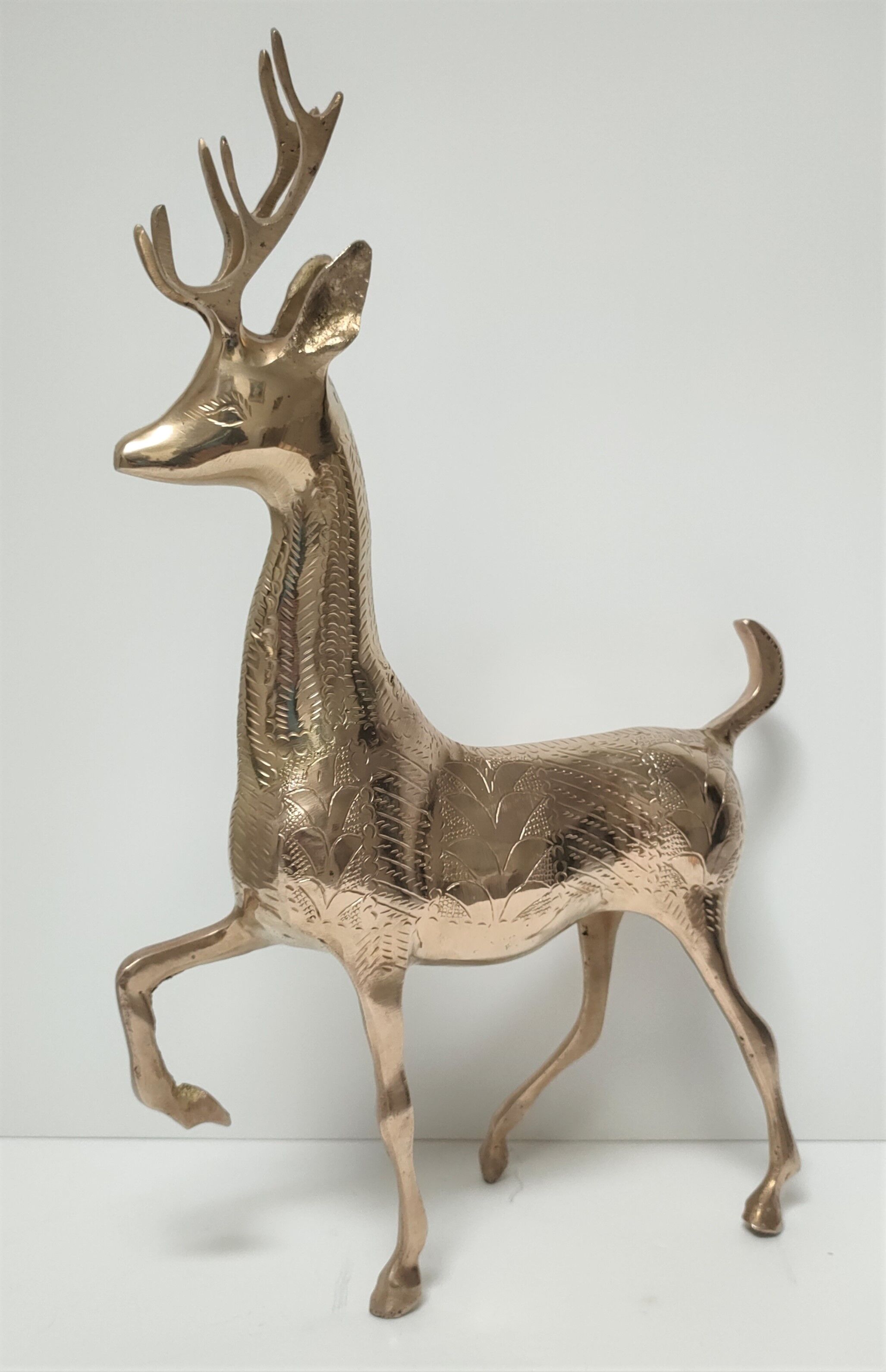 Cerf laiton massif stylisé vintage hauteur 38 cm
