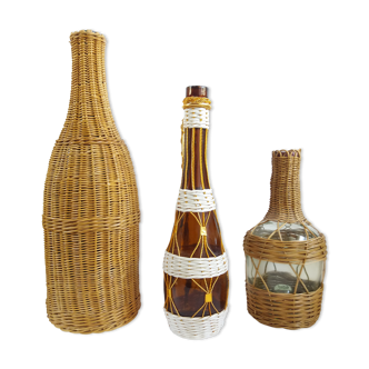 Set 3 bouteilles osier et scoubidou
