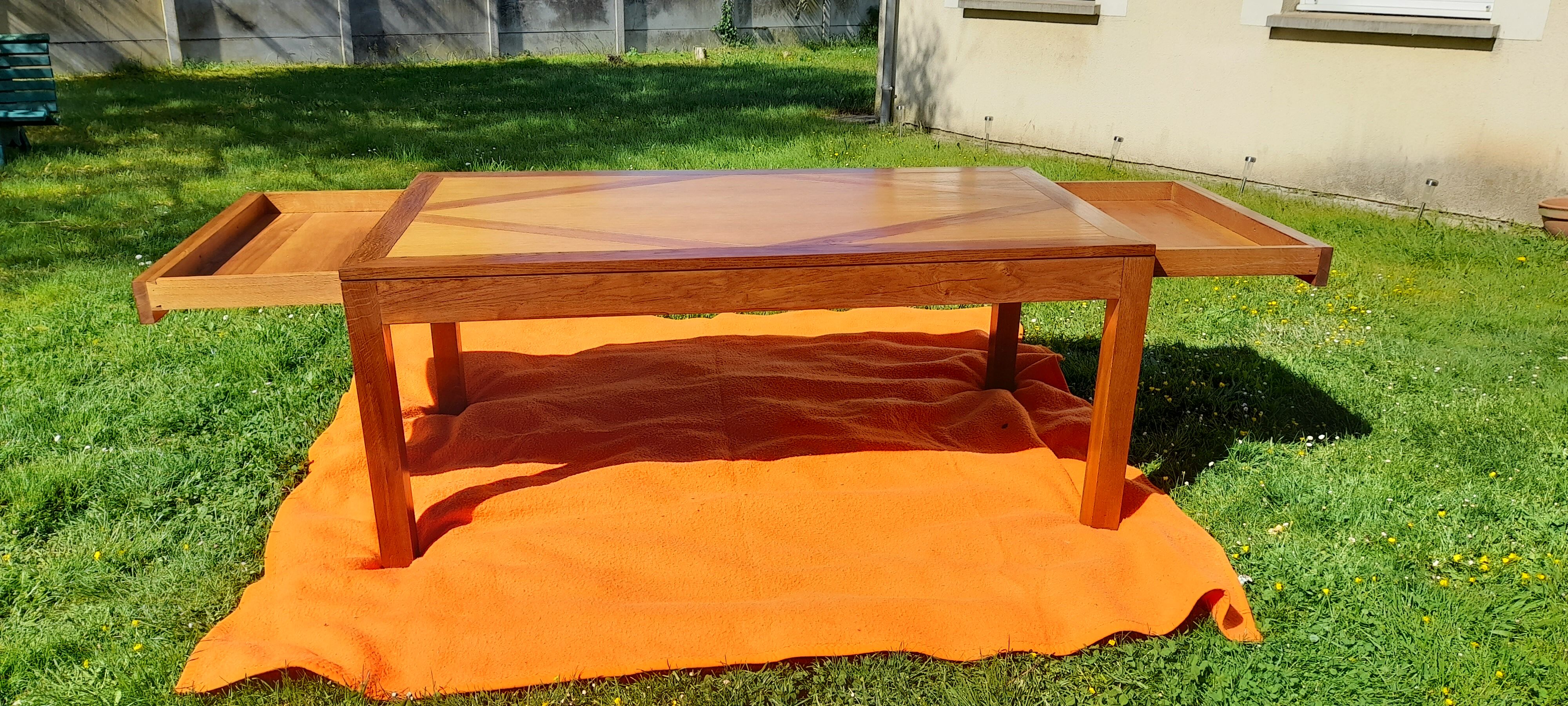 Oak dining table with 2 drawers in belt L 180 cm
