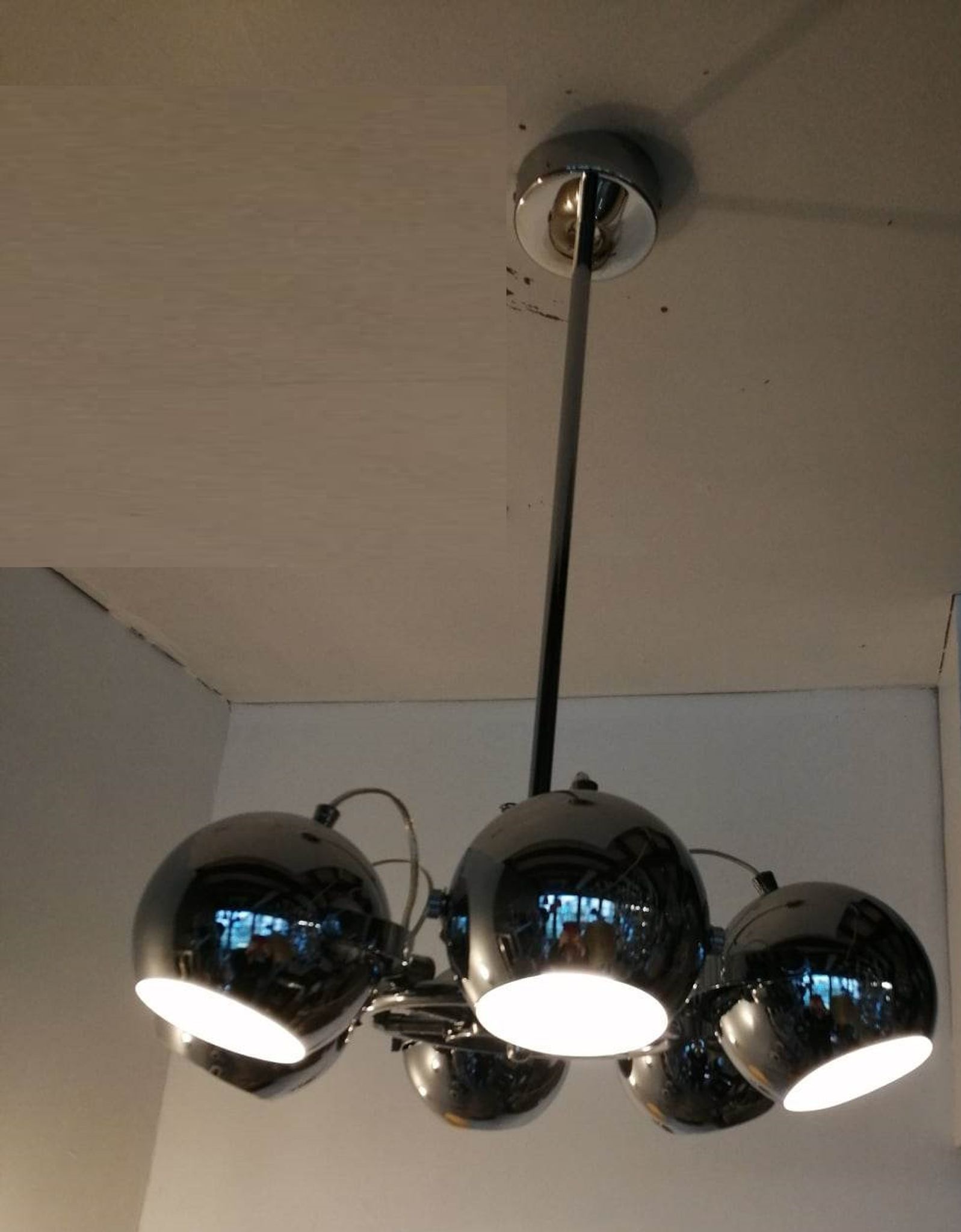Lustre 70/80," present time", 6 globes chromés