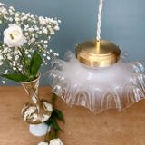 Vintage lace glass pendant lampshade, half white, half transparent