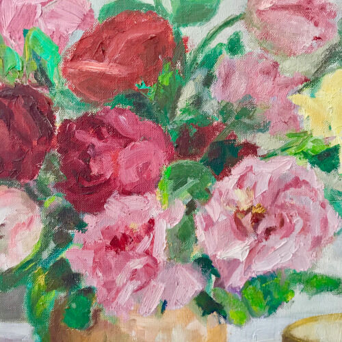 Oil on canvas bouquet of roses