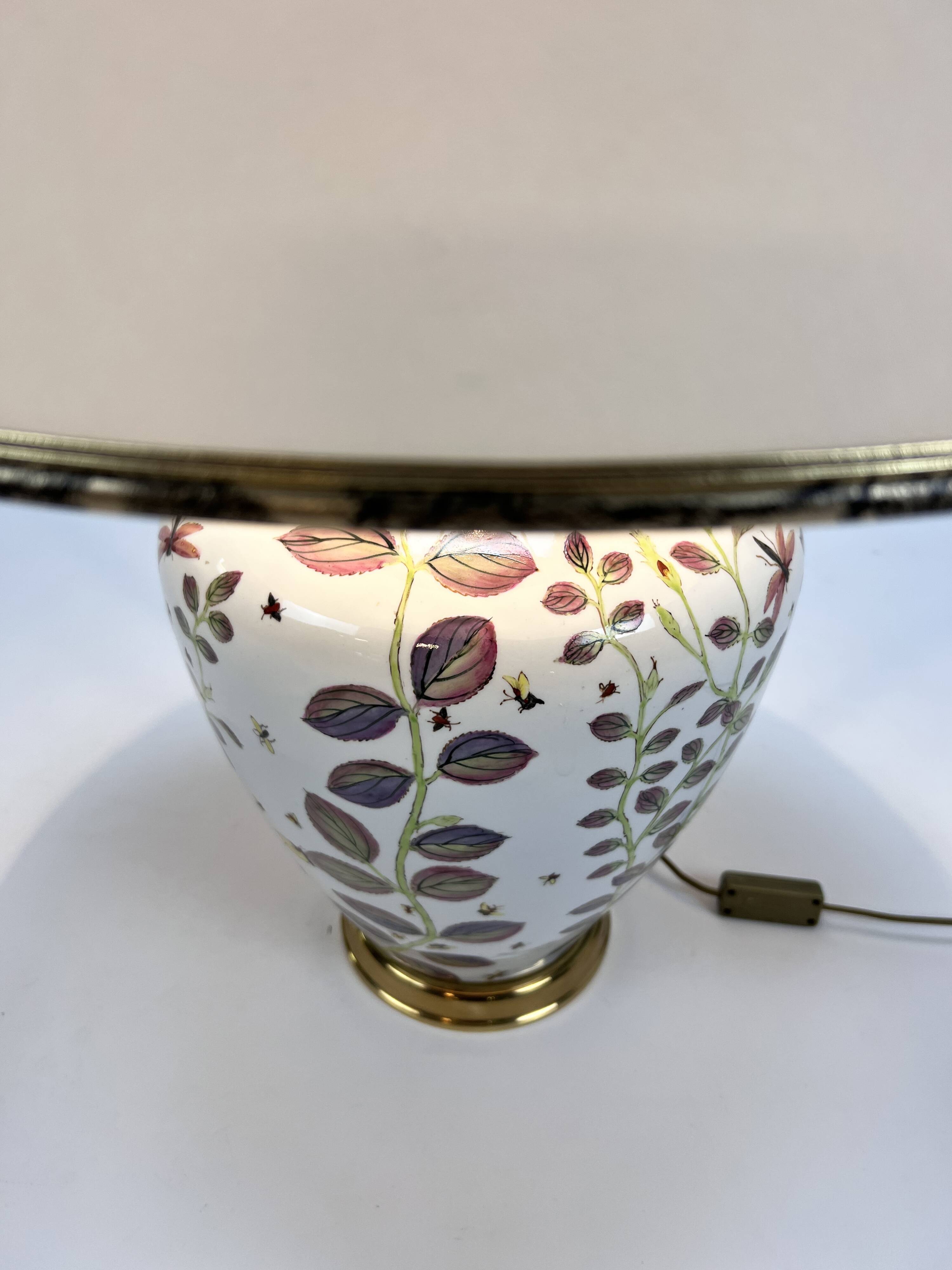 French hand painted ceramic vase lamp, 1970s