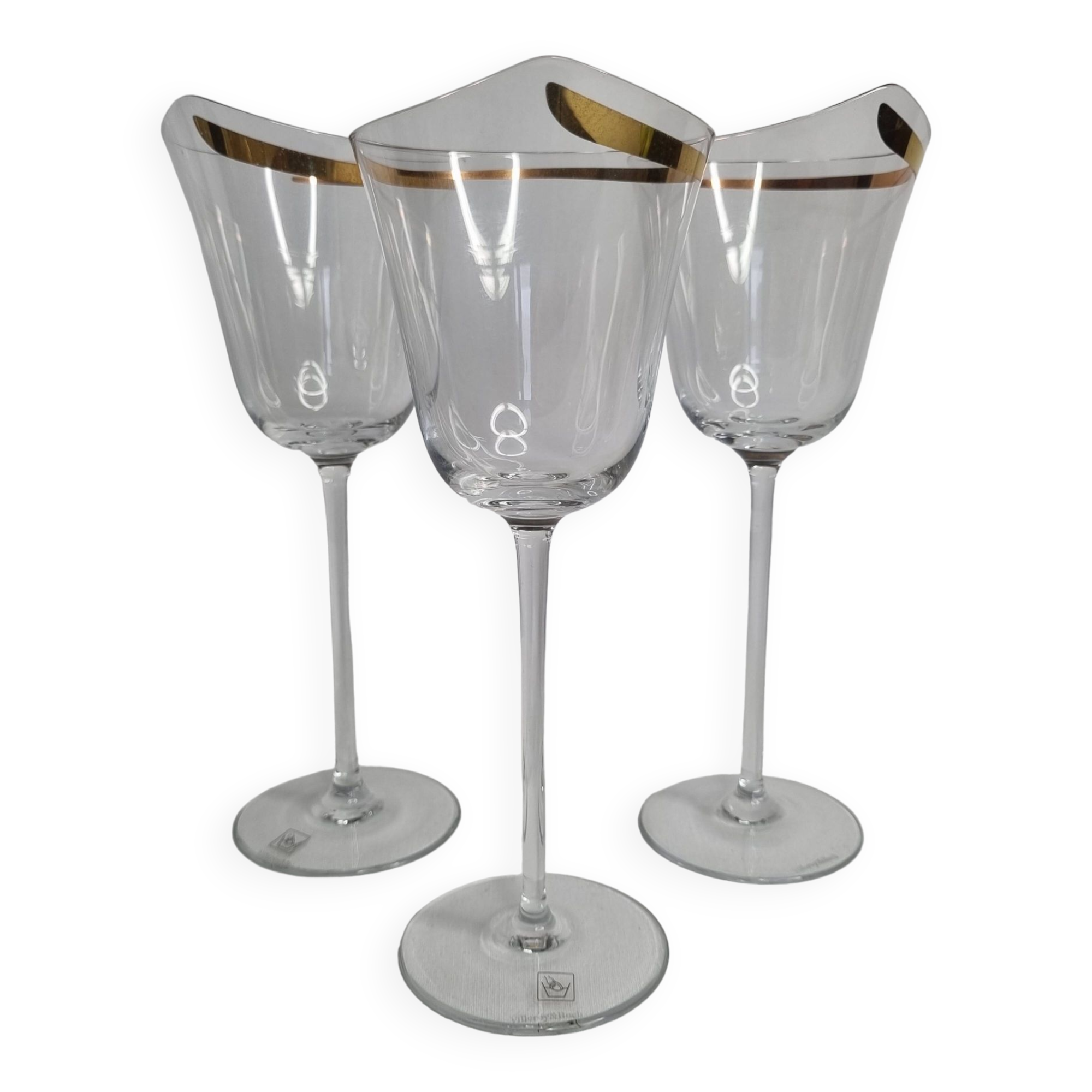 Trois verres à vin "tulipe" Villeroy et Boch vintage, 26 cm