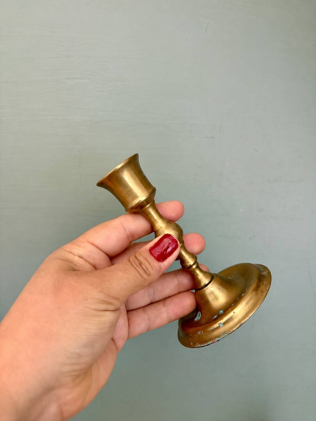 Set of 3 antique brass candle holders/candelabra.