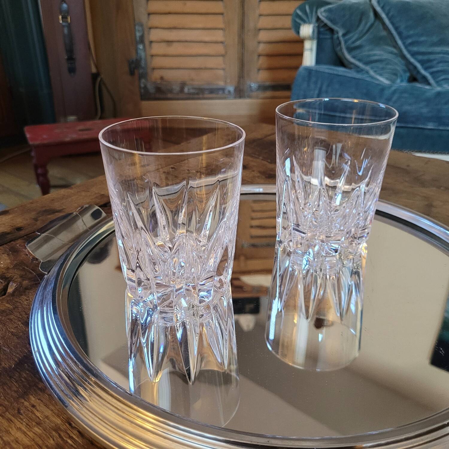 2 verres à whisky en cristal taillé – fond étoilé, années 70