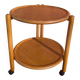Side table with 2 trays on wheels, foldable, light wood (beech)